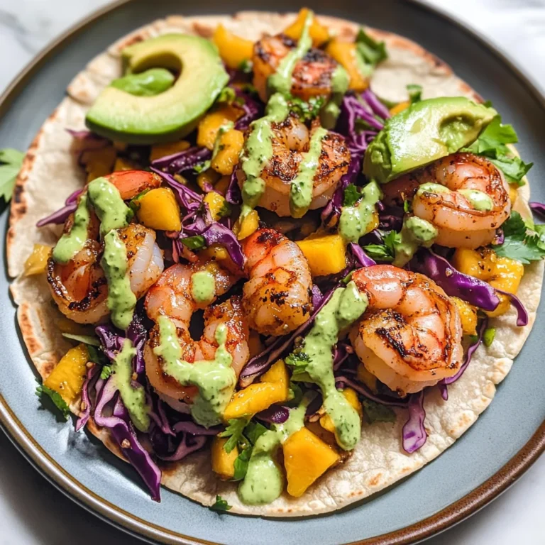 Spicy Shrimp Tacos with Mango Slaw and Avocado Crema