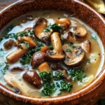 Wild Mushroom, Caramelized Onion and Kale Soup