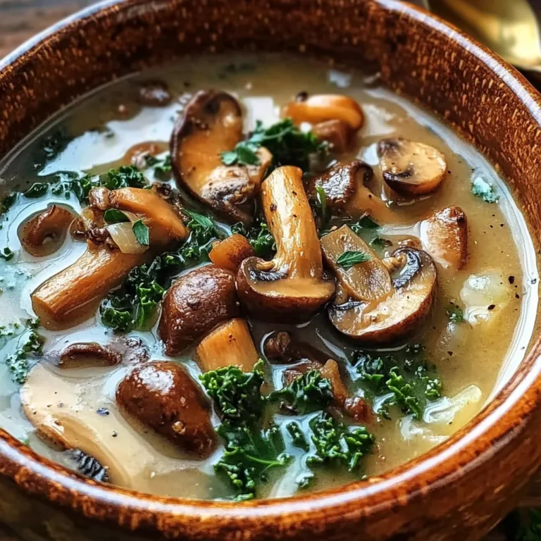 Wild Mushroom, Caramelized Onion and Kale Soup