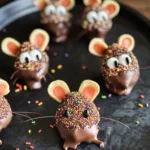 Halloween Dessert - Strawberry and Chocolate fudge mice