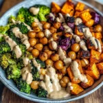 Roasted Veggie & Chickpea Bowls with Maple Dijon Tahini Dressing