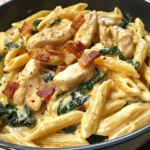 Creamy Chicken Bacon Penne with Spinach