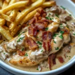 Creamy Chicken Bacon Stroganoff with Golden Fries