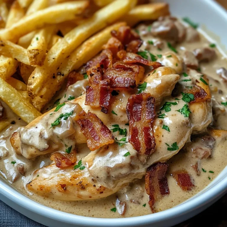 Creamy Chicken Bacon Stroganoff with Golden Fries