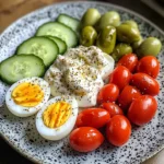 Mediterranean Egg Plate with Fresh Veggies & Cream Cheese