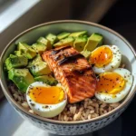 Salmon, Brown Rice & Soft-Boiled Egg Bowl with Avocado