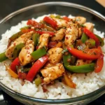 Spicy Chicken Stir-Fry with Peppers & Rice